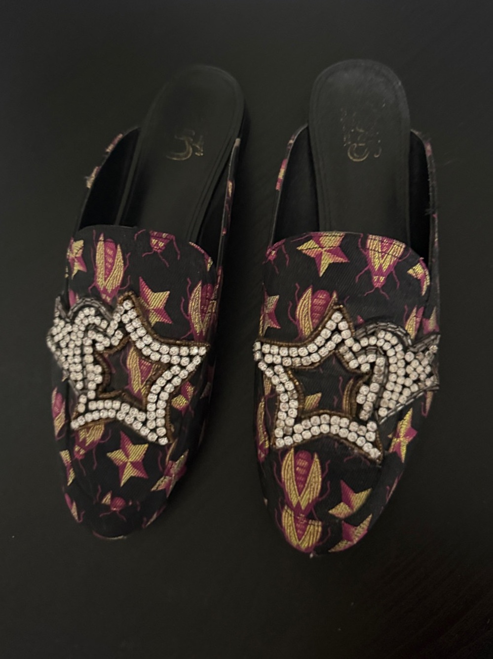 Circus by Sam Edelman Women's Black and Pink Embroidered Star Slip-On Mules